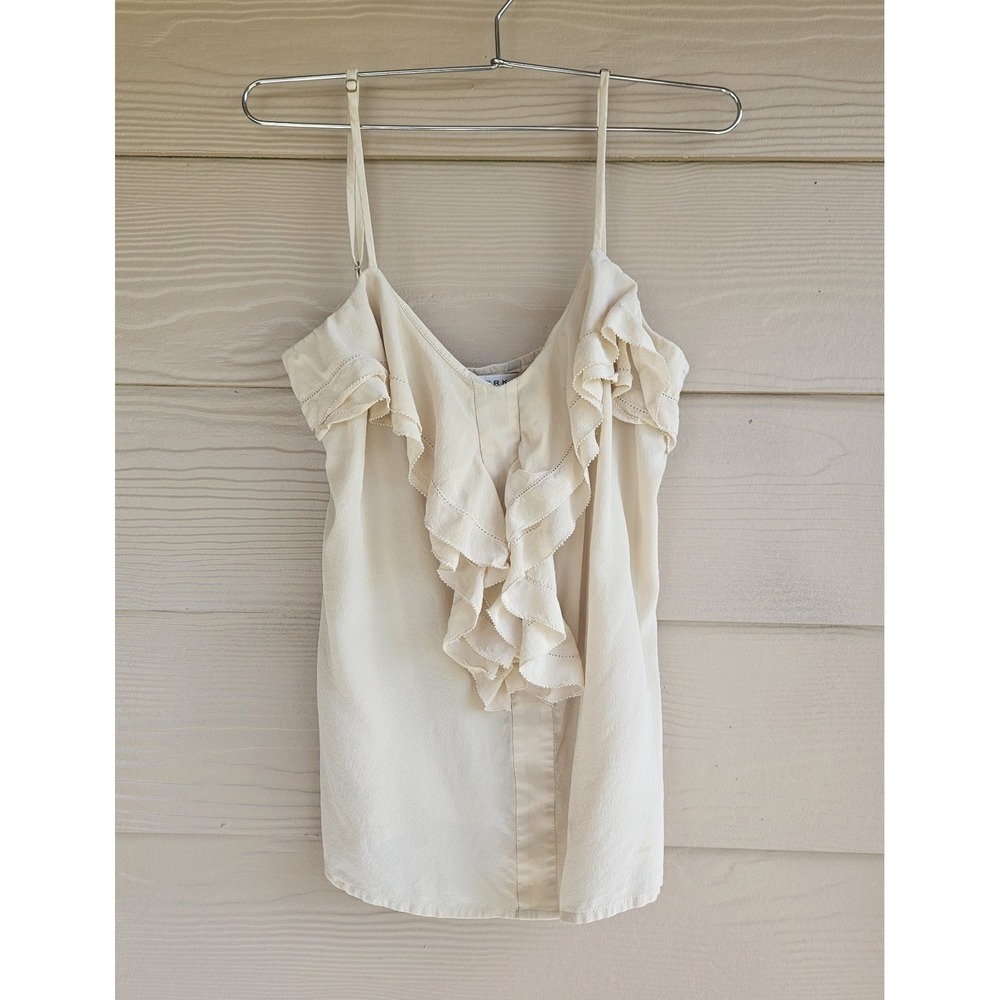 Trina Turk Beige Crepe Silk Ruffled Front Semi-Sheer Tank Top Cami Sz M